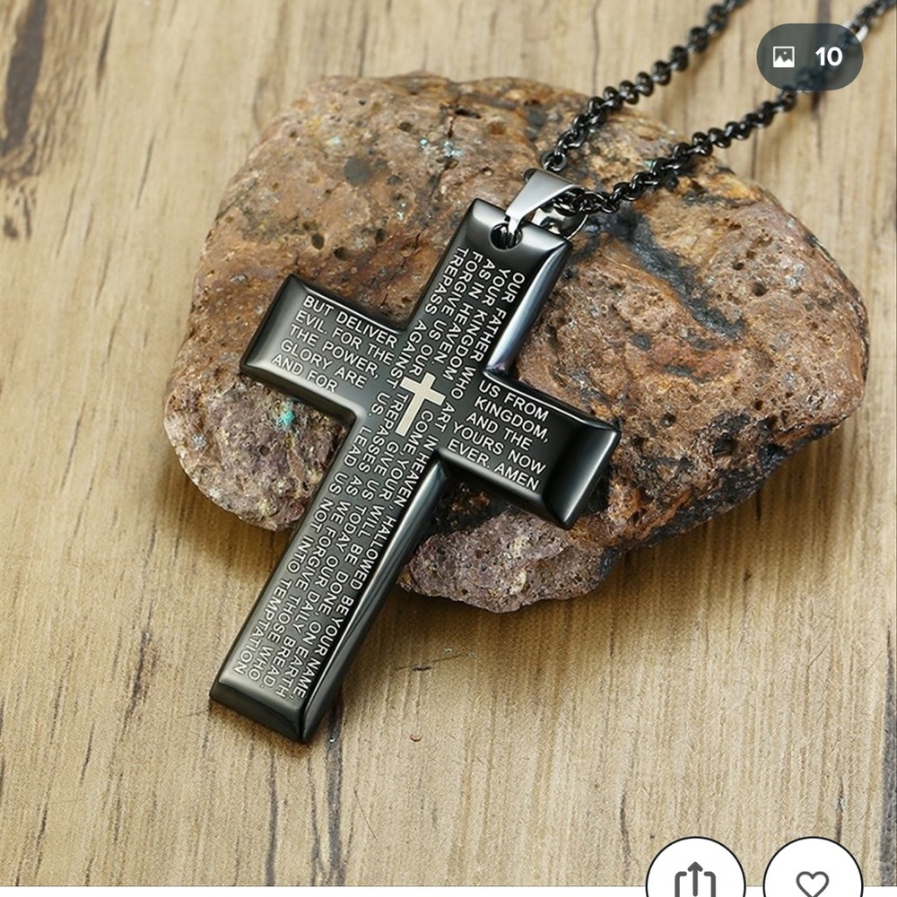 New Stainless Steel Black Cross Necklace